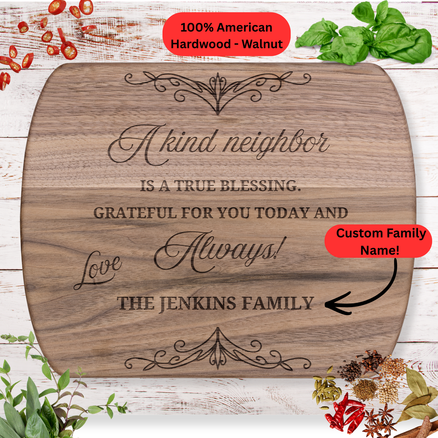 Personalized Neighbor Cutting Board Gift. Custom Family Name Engraved Board. Thoughtful Housewarming or Thank You Gift