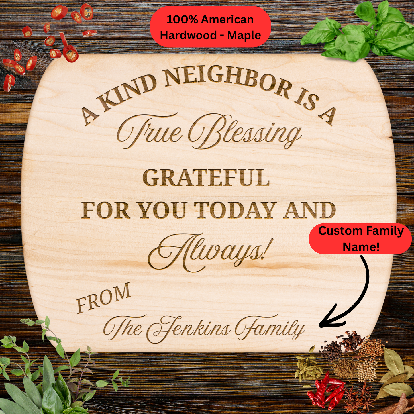 Personalized Neighbor Cutting Board Gift. Custom Family Name Engraved Board. Thoughtful Housewarming or Thank You Gift