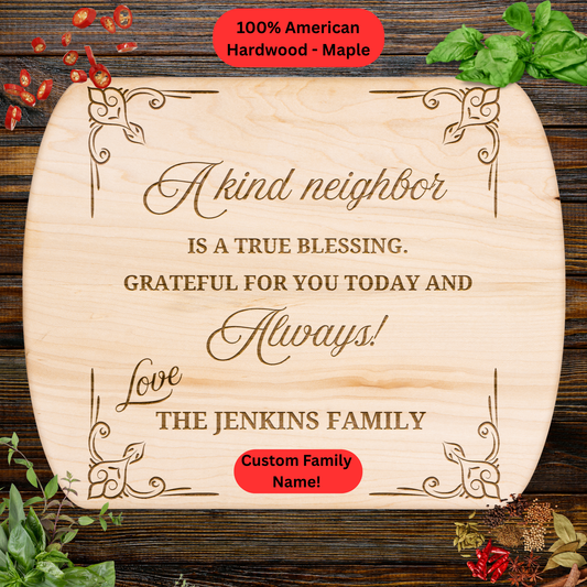 Personalized Neighbor Cutting Board Gift. Custom Family Name Engraved Board. Thoughtful Thank You and Housewarming Gift for Neighbors