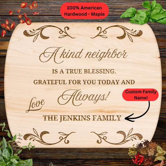 Personalized Neighbor Cutting Board Gift. Custom Family Name Engraved Board. Thoughtful Thank You Gift for Neighbors