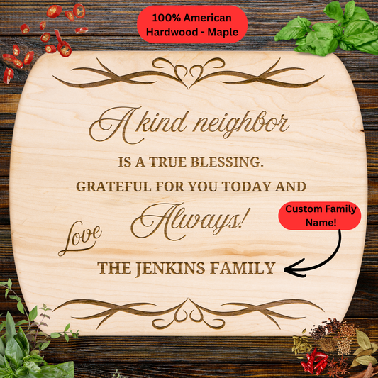 Personalized Neighbor Cutting Board Gift. Custom Family Name Engraved Board. Thoughtful Thank You Gift for Neighbors