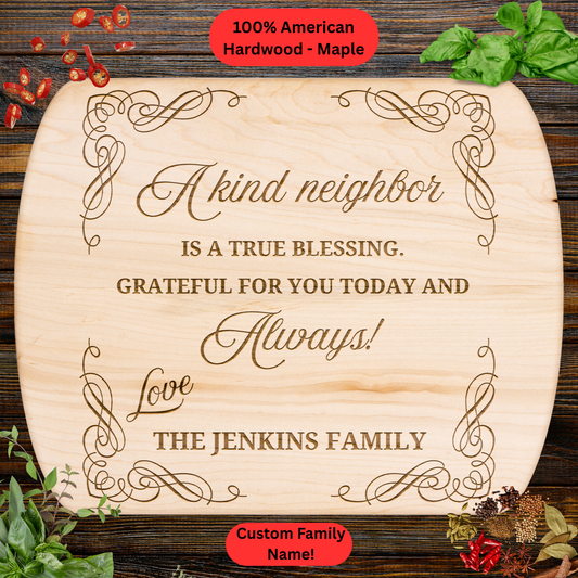 Personalized Neighbor Cutting Board Gift. Custom Family Name Engraved Board. Thoughtful Thank You Gift for Neighbors