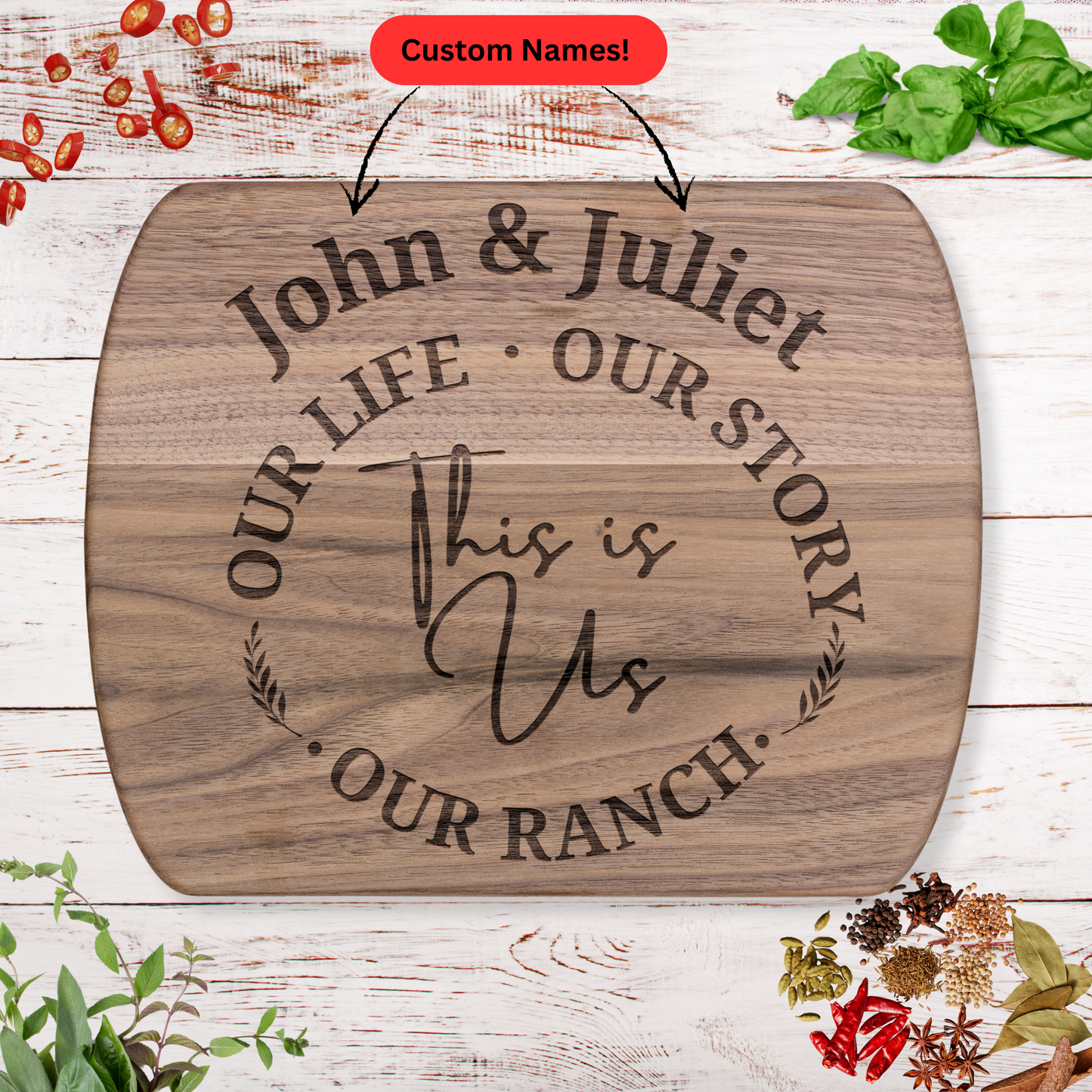Personalized Ranch Cutting Board. Custom Couple Names. Rustic Farmhouse Gift for Weddings or Anniversaries. Ranch Couple Gift