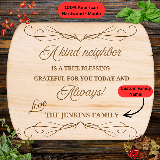 Personalized Neighbor Cutting Board Gift. Custom Family Name Engraved Board. Thoughtful Thank you Gift for Neighbors