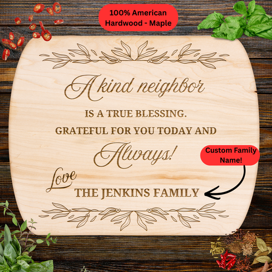 Personalized Neighbor Cutting Board Gift. Custom Family Name Engraved Board. Thoughtful Thank You Gift Neighbors