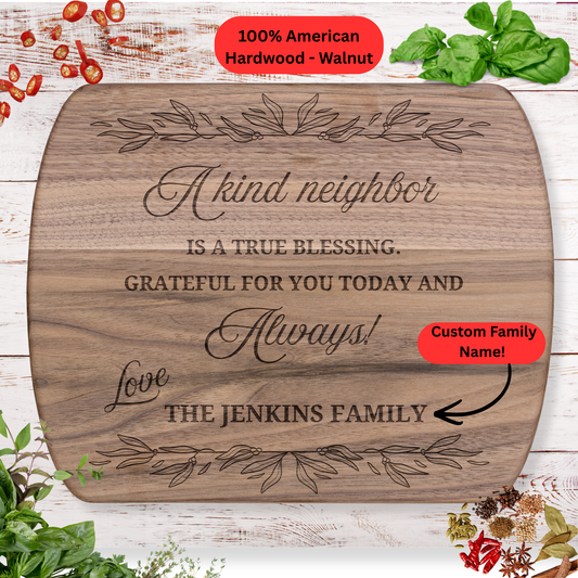 Personalized Neighbor Cutting Board Gift. Custom Family Name Engraved Board. Thoughtful Thank You Gift Neighbors