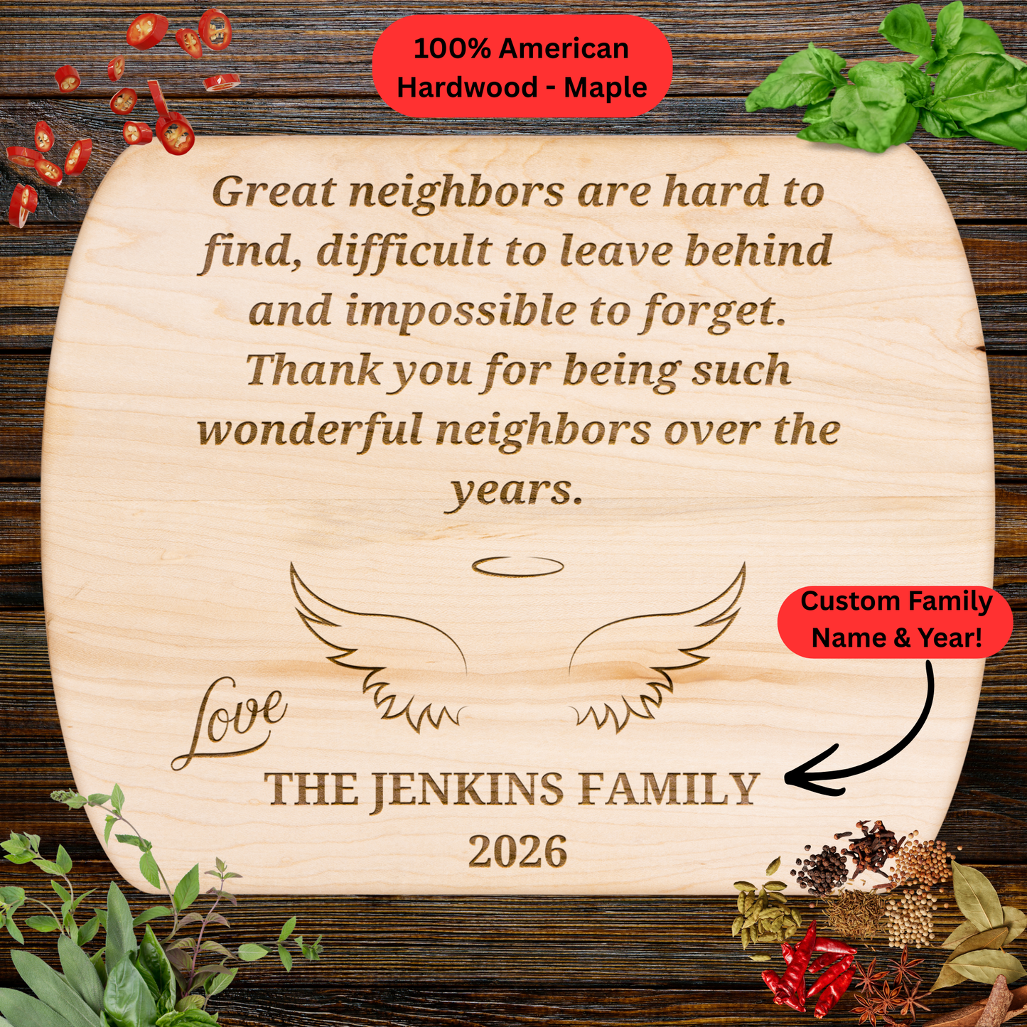 Personalized Neighbor Cutting Board Gift. Custom Family Name and Year. Thank You Gift for Neighbors