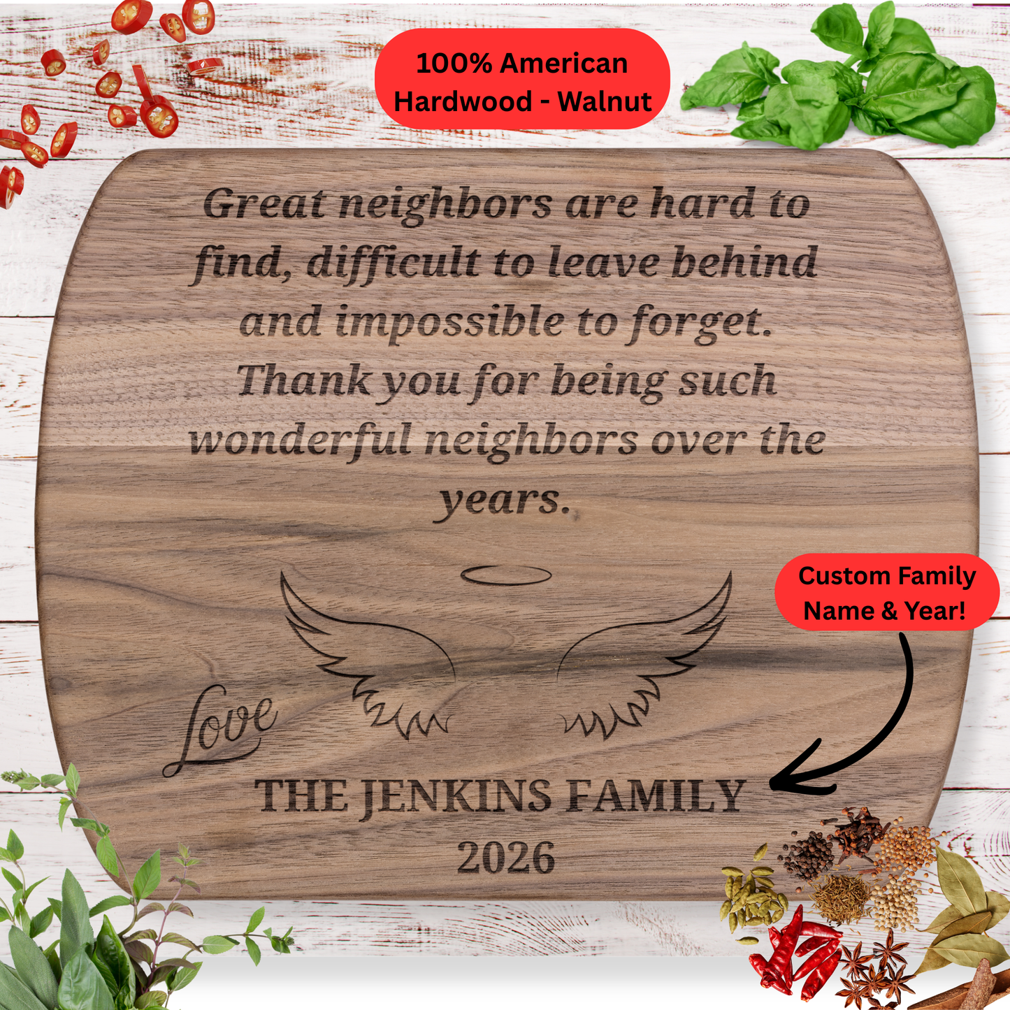 Personalized Neighbor Cutting Board Gift. Custom Family Name and Year. Thank You Gift for Neighbors