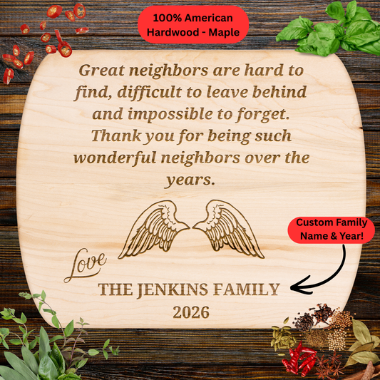 Personalized Neighbor Cutting Board Gift. Custom Family Name and Year. Neighbor Appreciation Gift
