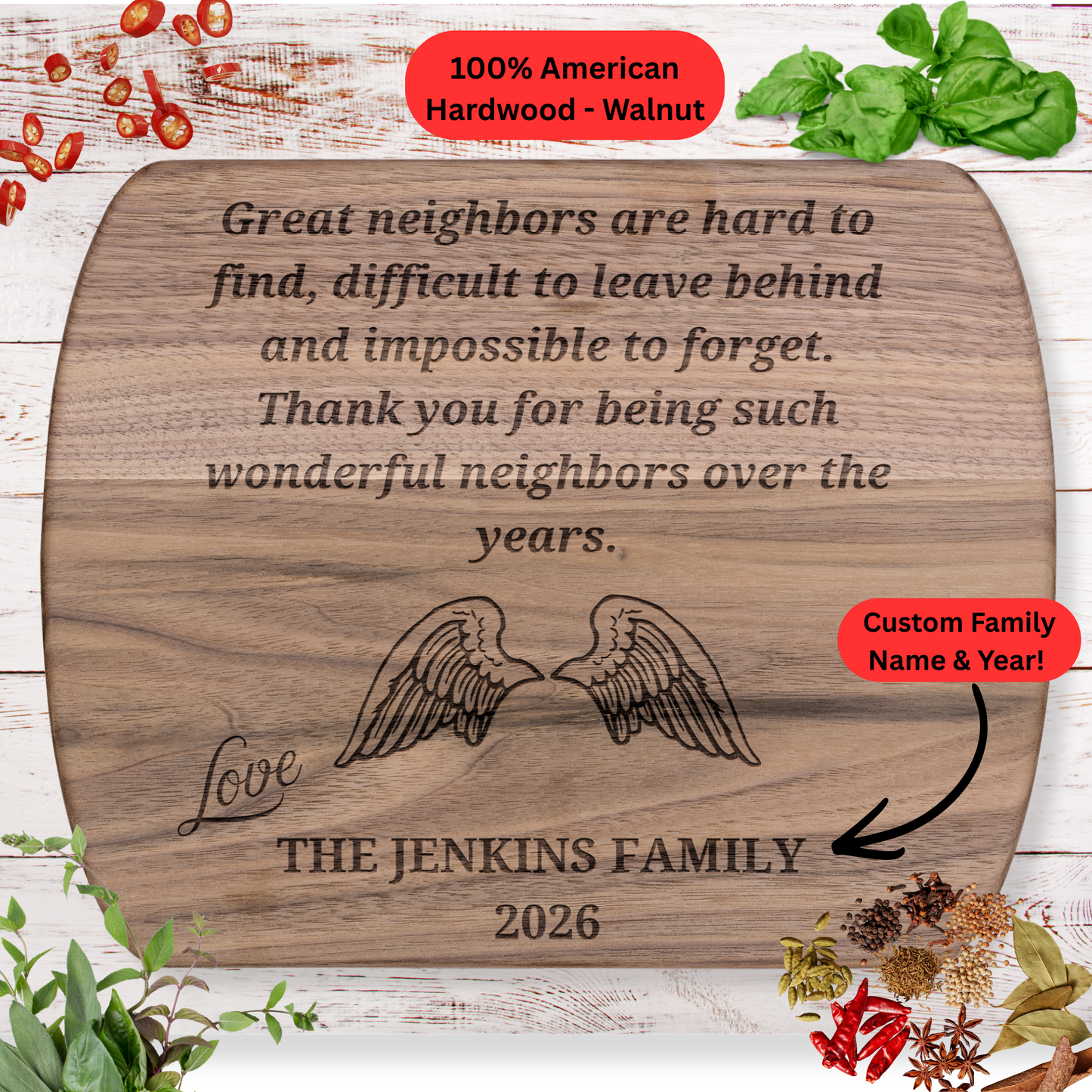 Personalized Neighbor Cutting Board Gift. Custom Family Name and Year. Neighbor Appreciation Gift