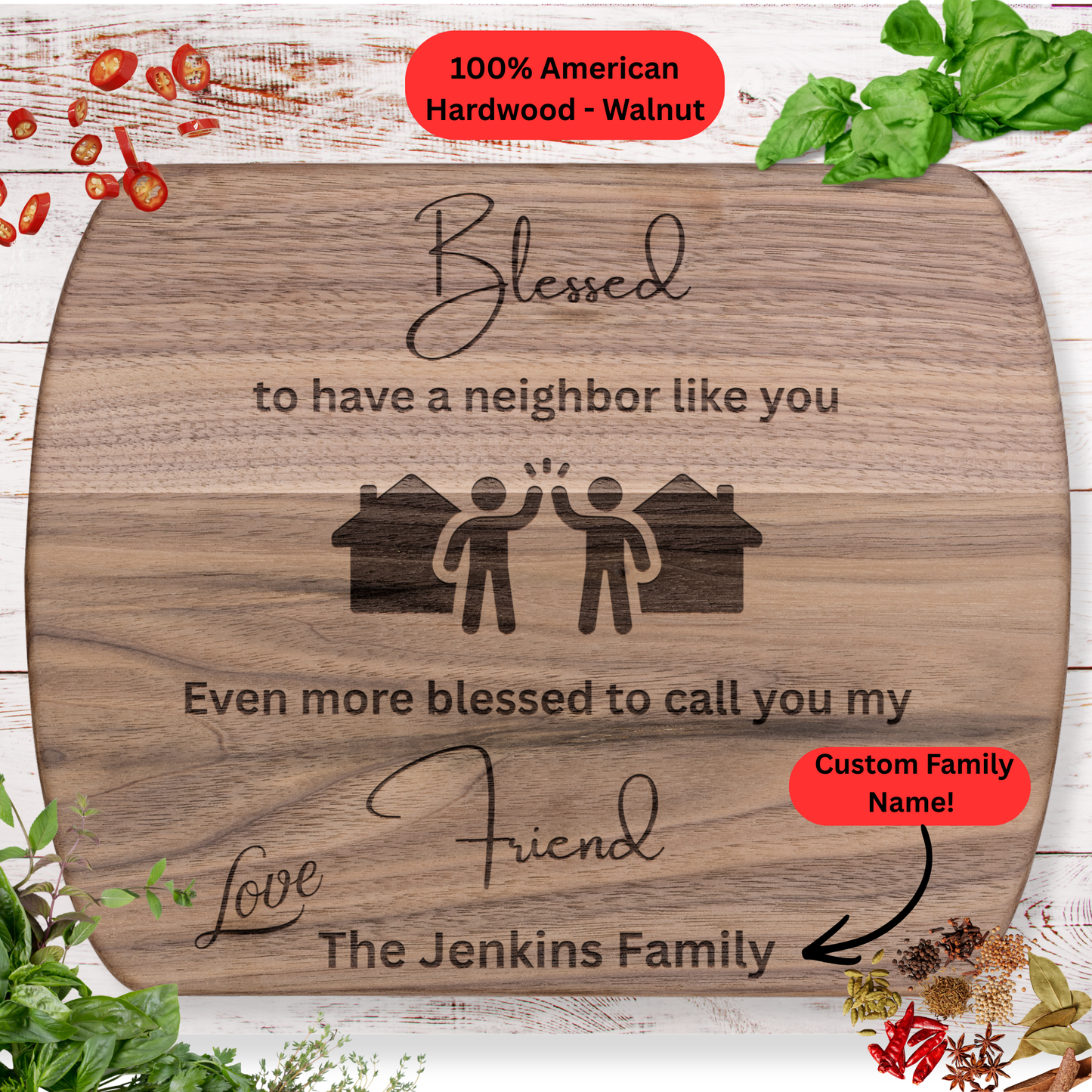 Personalized Neighbor Cutting Board Gift. Custom Family Name. Neighbor Appreciation and Friendship Gift