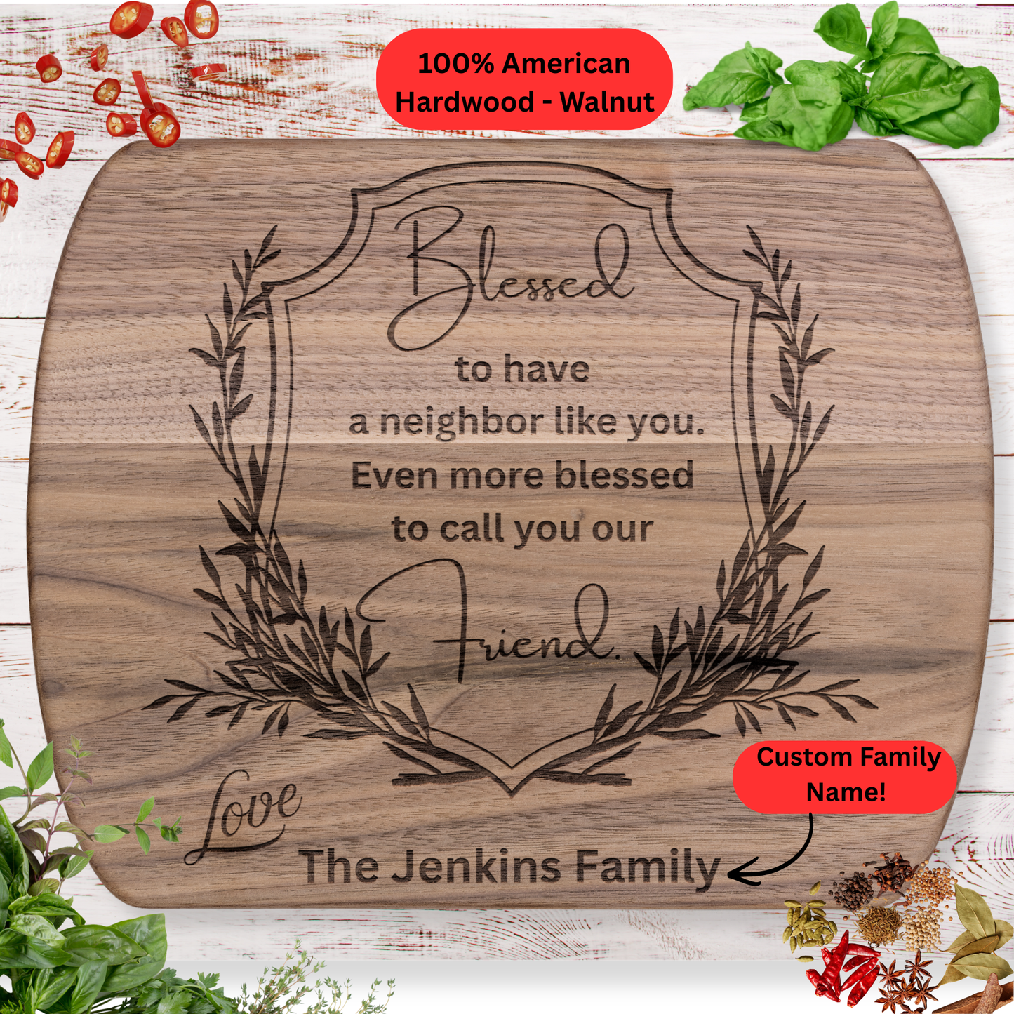 Personalized Neighbor Cutting Board Gift. Custom Family Name. Neighbor Appreciation and Friendship Gift