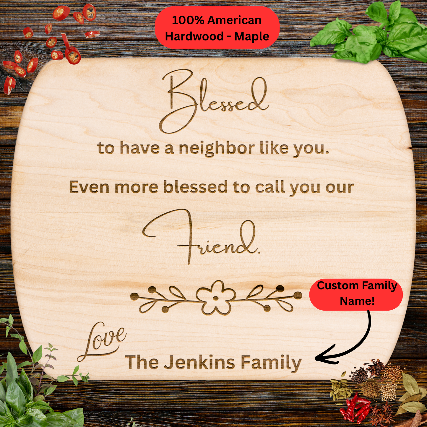 Personalized Neighbor Cutting Board Gift. Custom Family Name. Neighbor appreciation and Friendship Gift