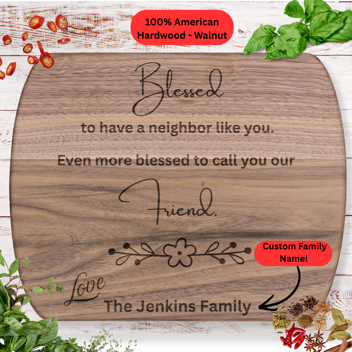 Personalized Neighbor Cutting Board Gift. Custom Family Name. Neighbor appreciation and Friendship Gift