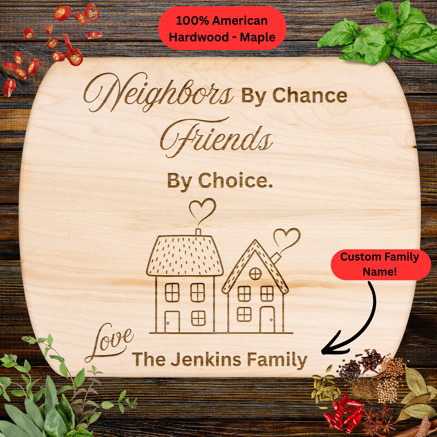 Personalized Neighbor Cutting Board Gift. Custom Family Name. Neighbor Friendship Gift