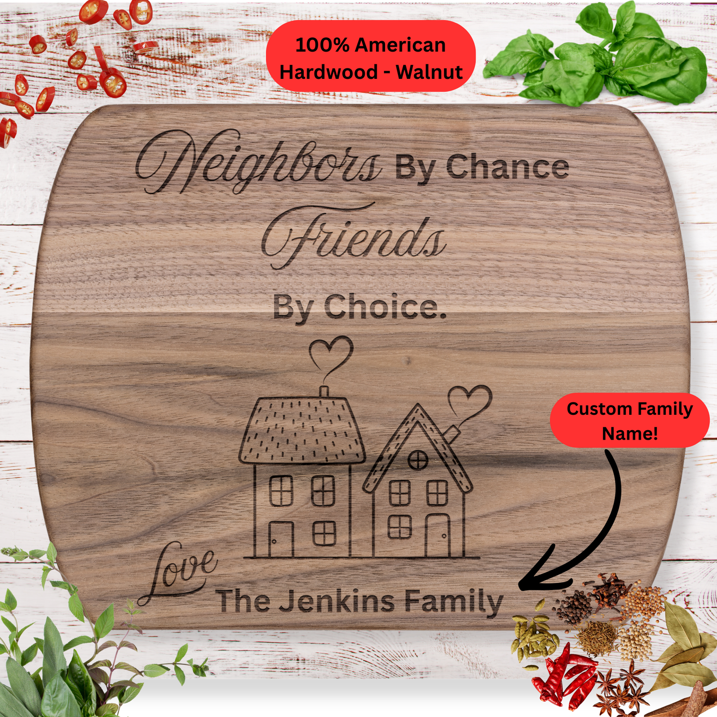 Personalized Neighbor Cutting Board Gift. Custom Family Name. Neighbor Friendship Gift