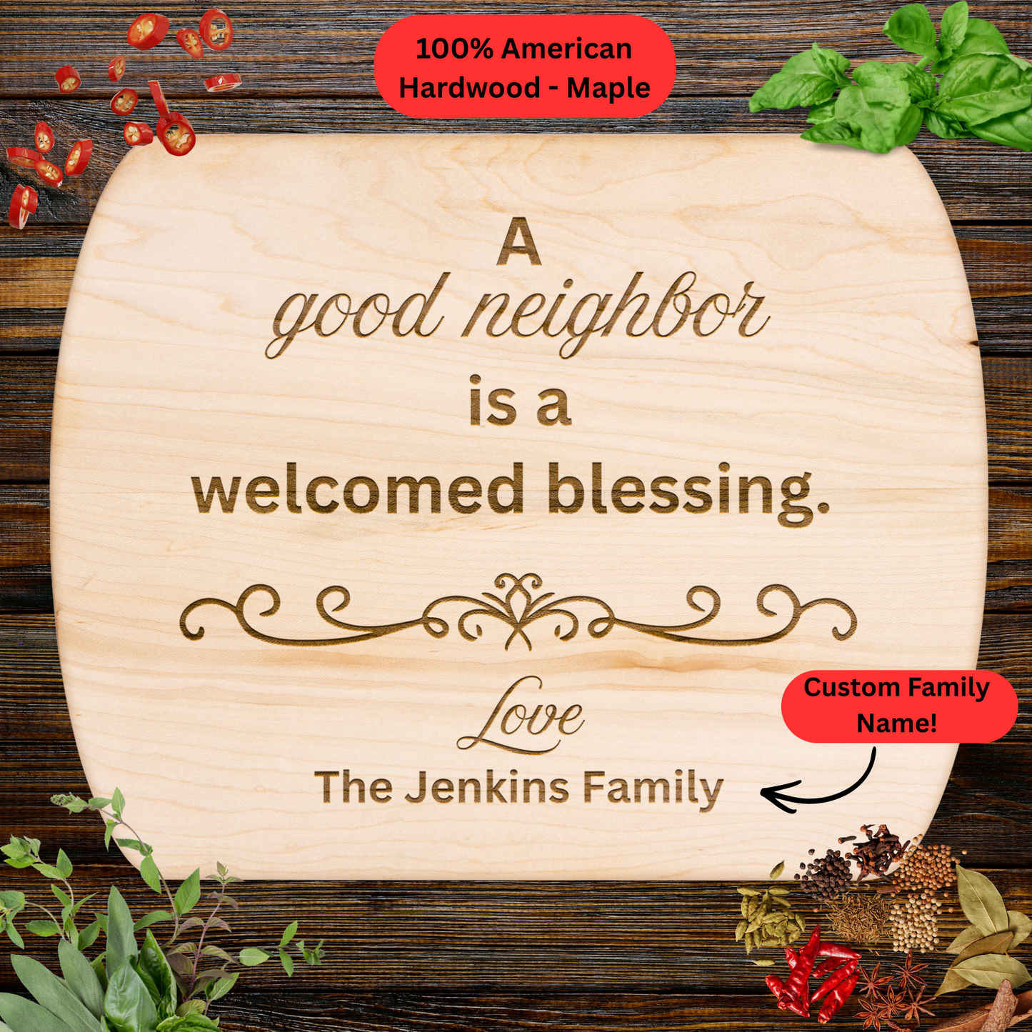 Personalized Neighbor Cutting Board Gift. Custom Family Name. Neighbor Appreciation Gift