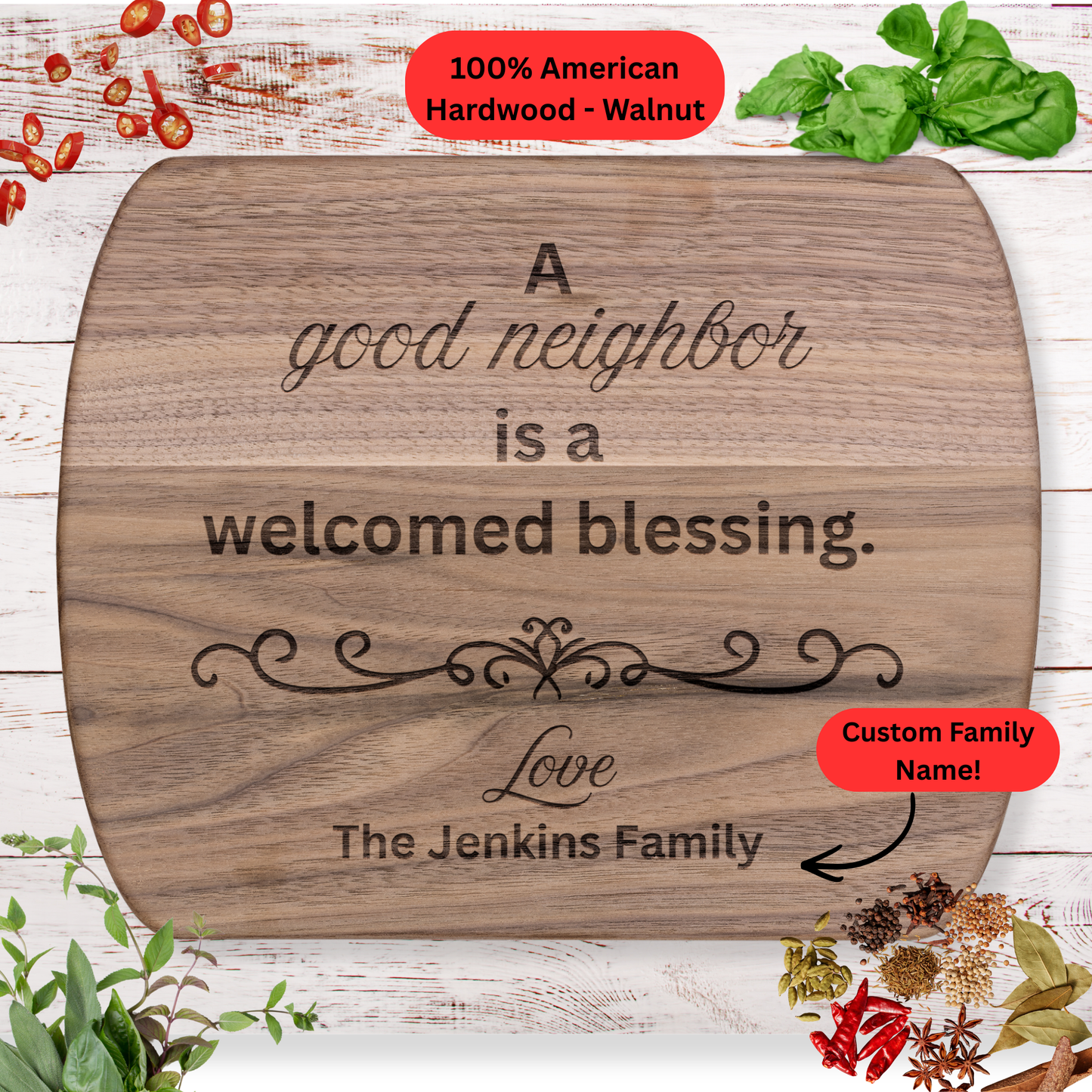 Personalized Neighbor Cutting Board Gift. Custom Family Name. Neighbor Appreciation Gift