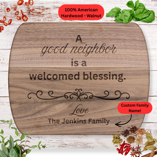 Personalized Neighbor Cutting Board Gift. Custom Family Name. Neighbor Appreciation Gift
