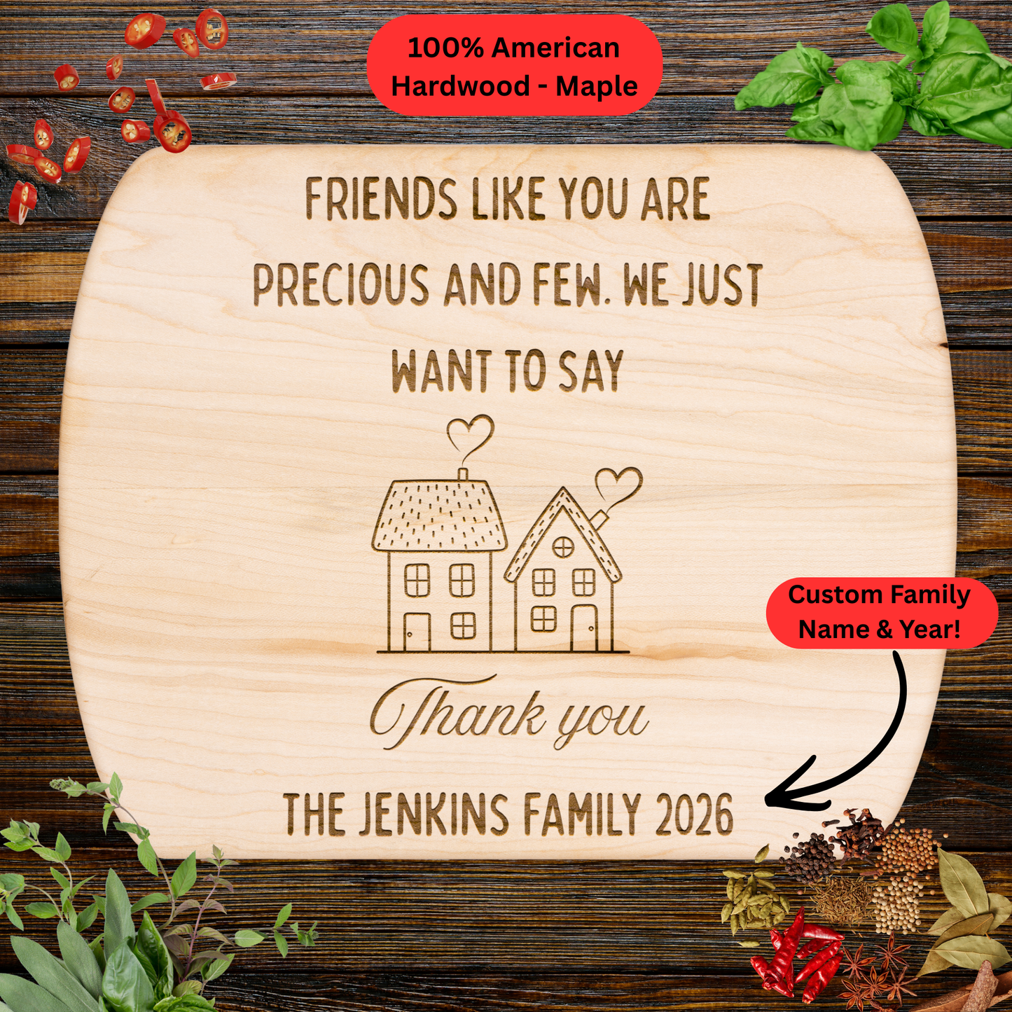 Personalized Neighbor Thank You Cutting Board. Custom Family Name and Year Gift. Friendship Gift for Neighbors. Moving Away Gift