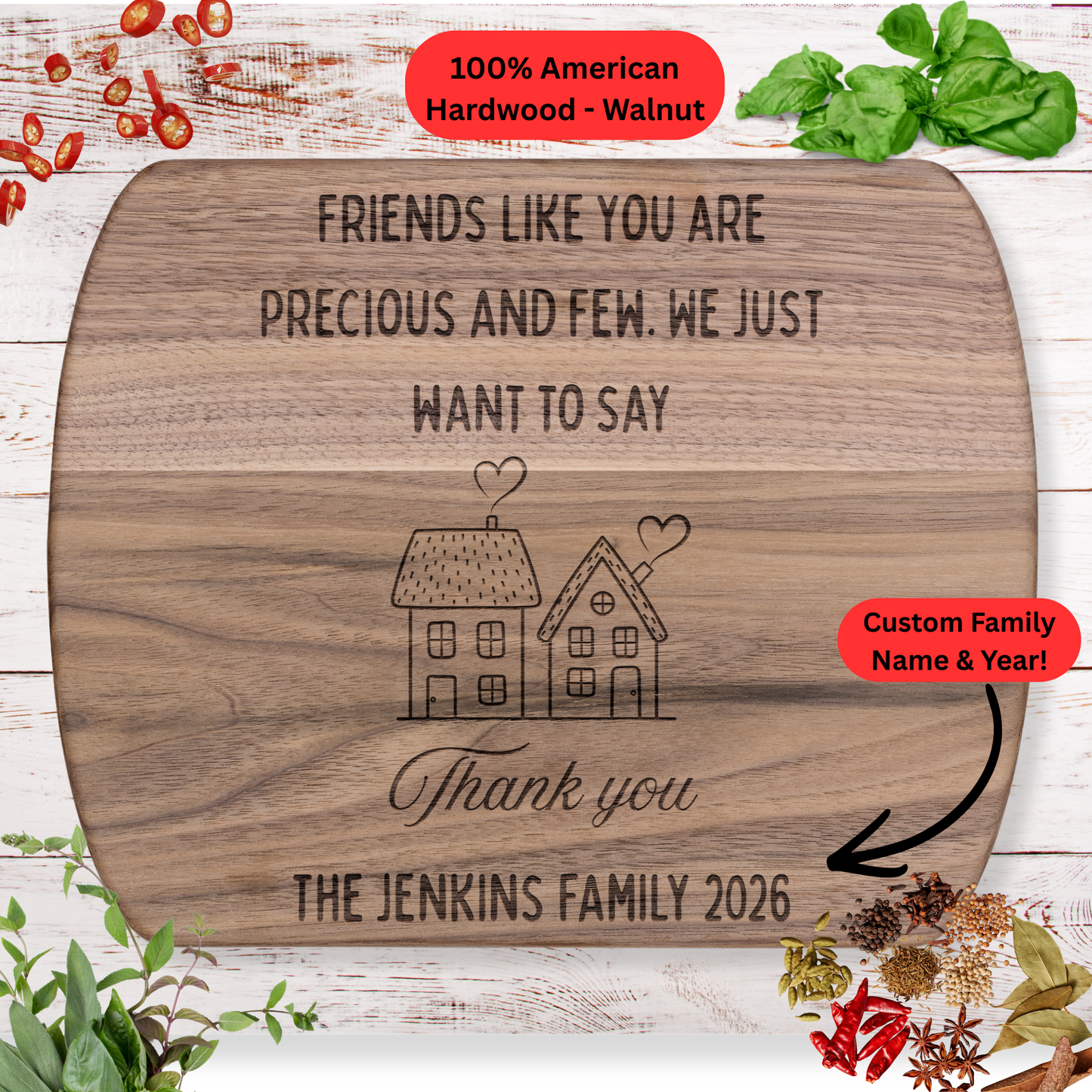 Personalized Neighbor Thank You Cutting Board. Custom Family Name and Year Gift. Friendship Gift for Neighbors. Moving Away Gift