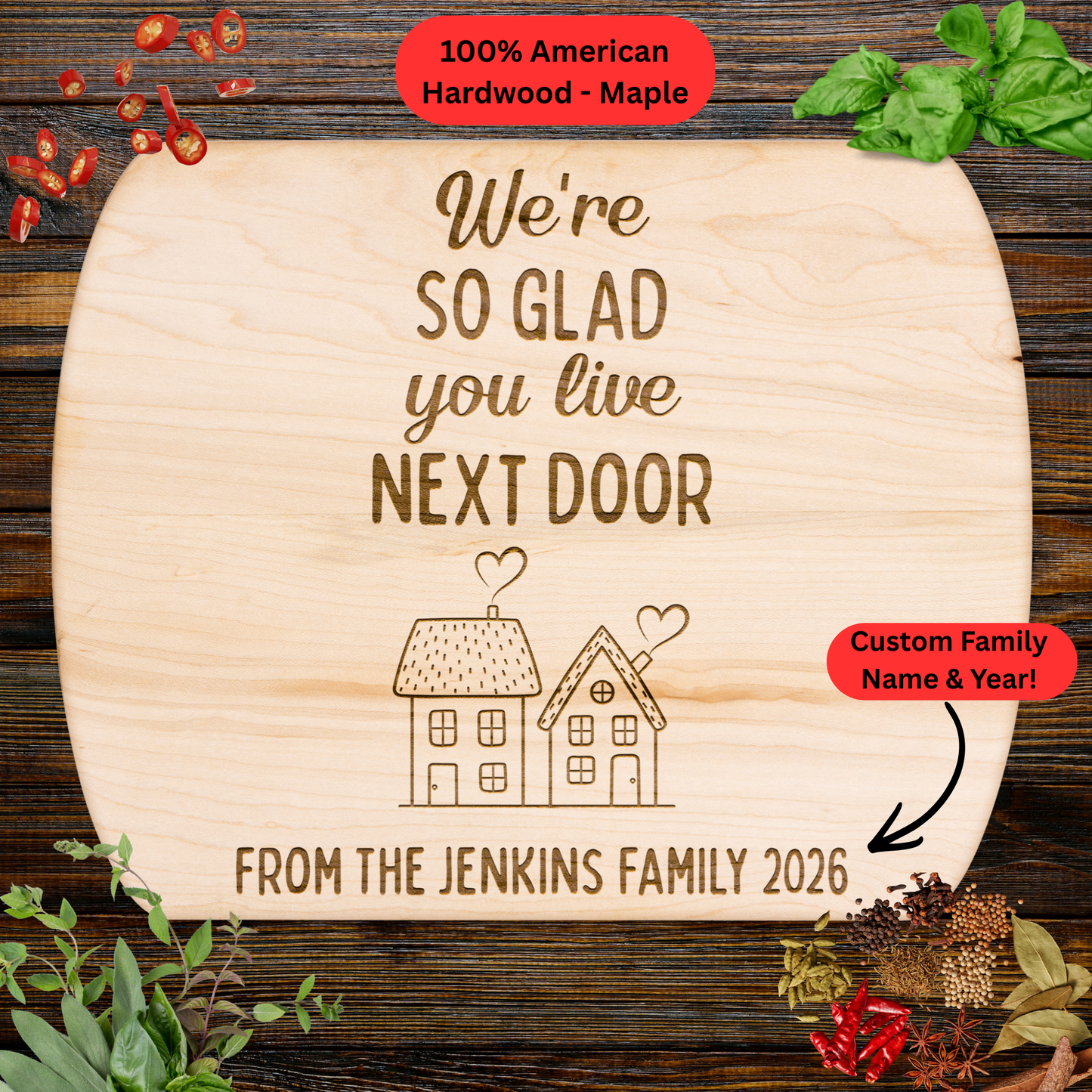 Personalized Neighbor Cutting Board. Custom Family Name and Year. Neighbor Appreciation Gift