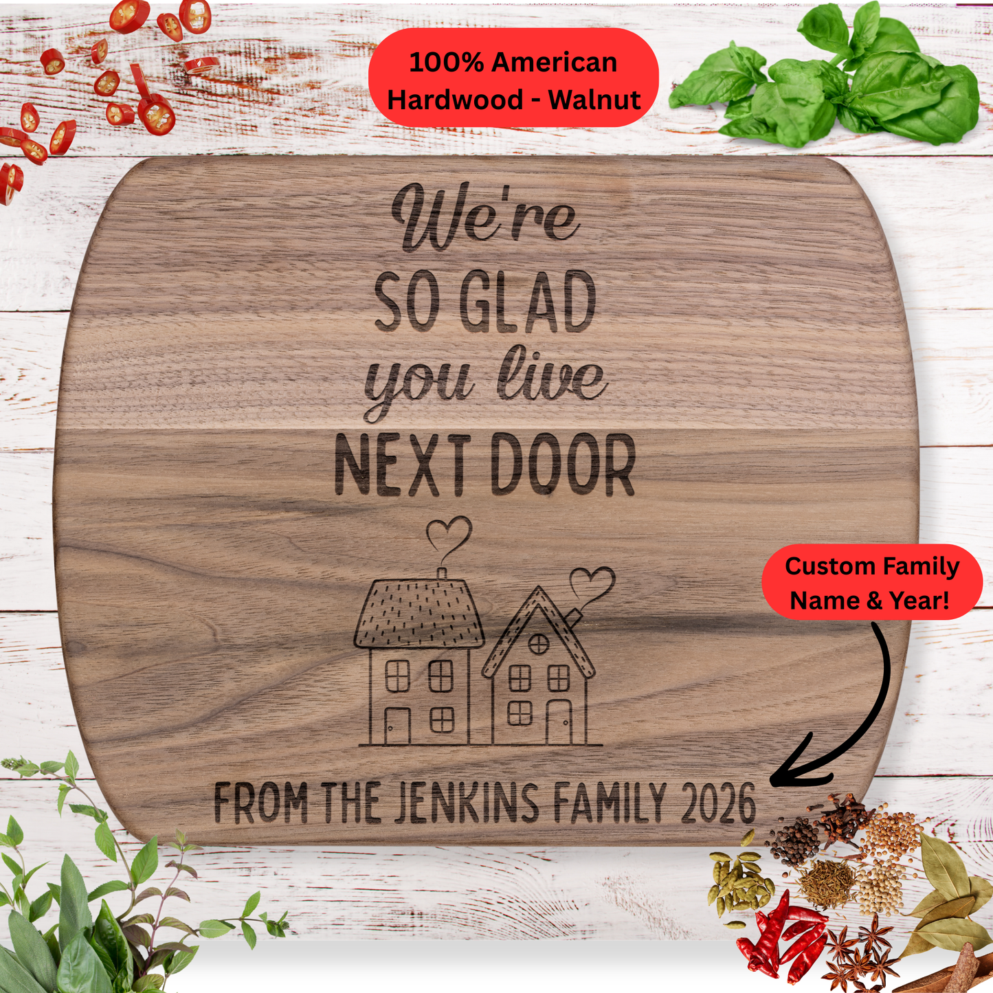 Personalized Neighbor Cutting Board. Custom Family Name and Year. Neighbor Appreciation Gift