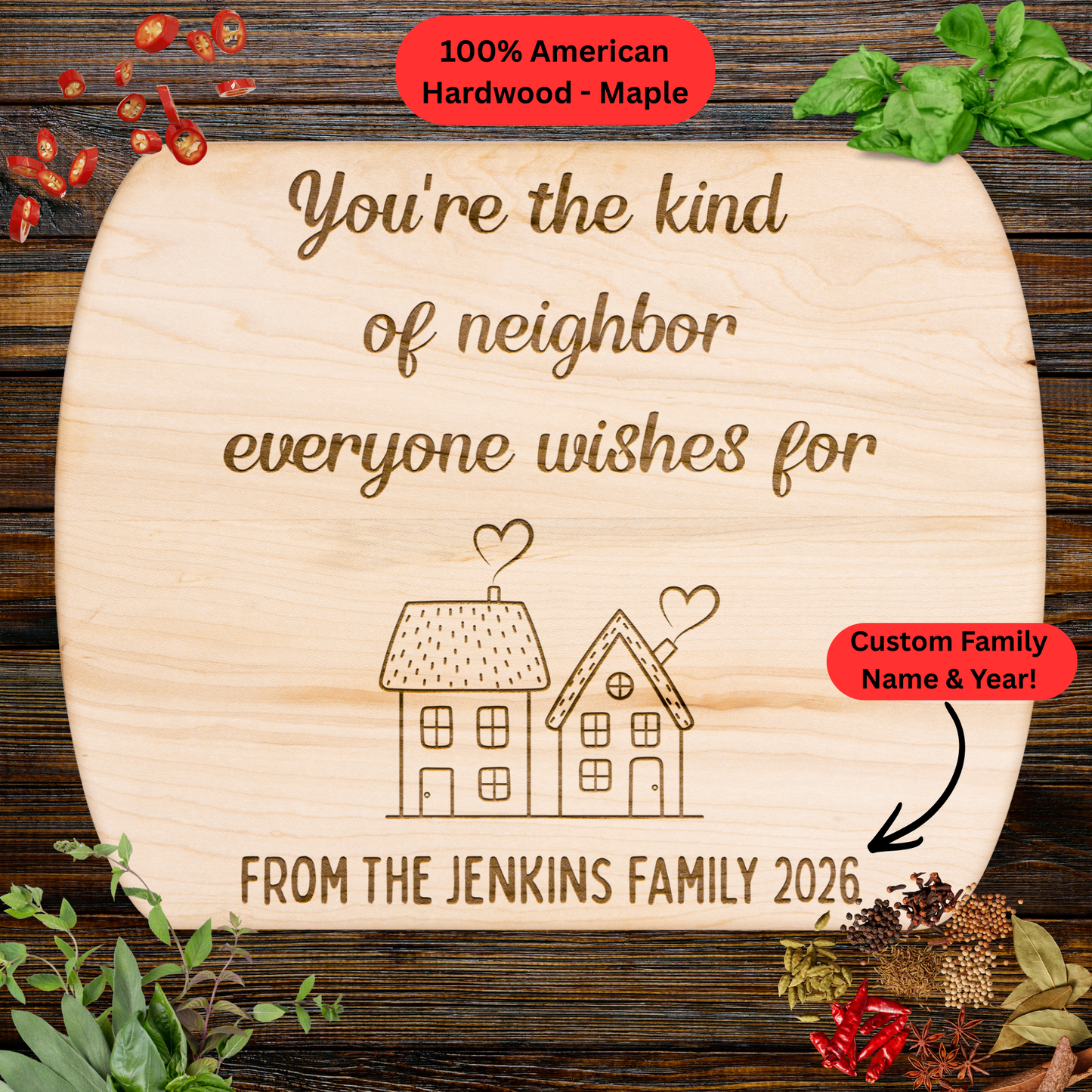 Personalized Neighbor Cutting Board. Custom Family Name and Year Gift. Neighbor Appreciation Gift