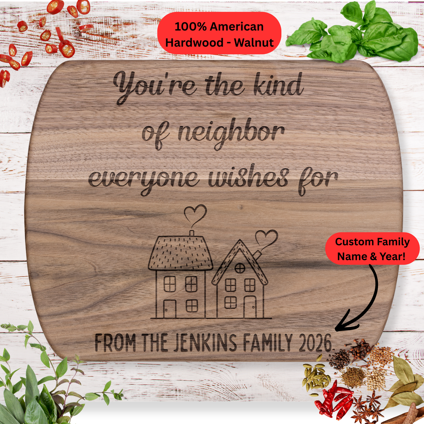 Personalized Neighbor Cutting Board. Custom Family Name and Year Gift. Neighbor Appreciation Gift