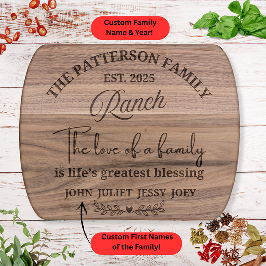 Personalized Ranch Cutting Board. Custom Family Names and Year. Rustic Farmhouse Gift. Ranch Family Gift