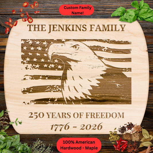 Personalized Cutting Board. Custom Family Name Kitchen Decor. Patriotic Gift