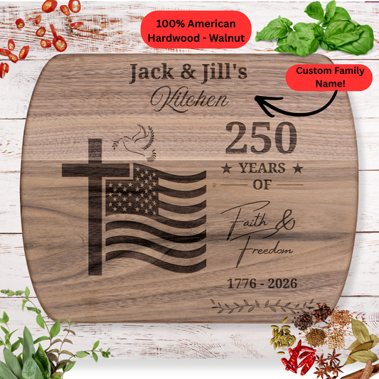 Personalized Cutting Board. 1776–2026 American Anniversary Gift. Custom Family Name Kitchen Decor. USA Made