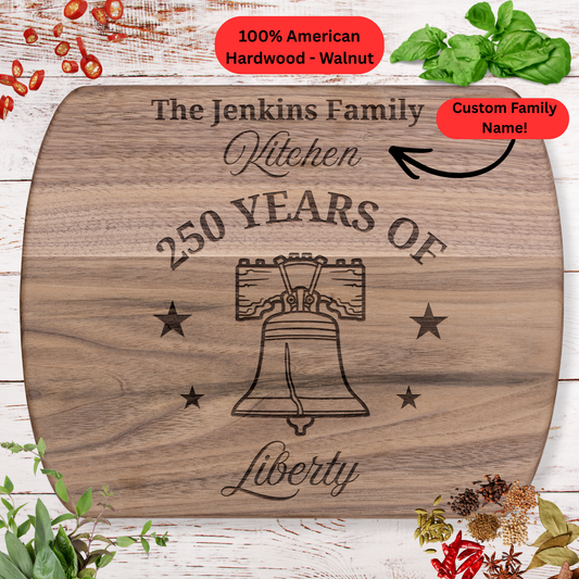 250 Years of Liberty Personalized Cutting Board. Custom Family Name Gift. Patriotic Kitchen Decor. America 250th Anniversary Keepsake
