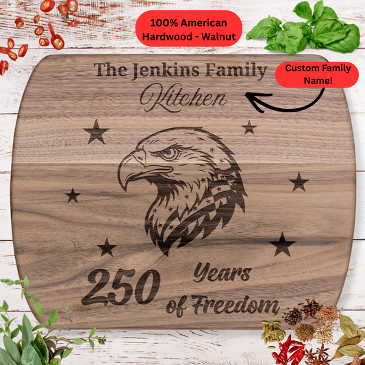 250 Years of Freedom Personalized Cutting Board. Custom Family Name Gift. America Anniversary Keepsake