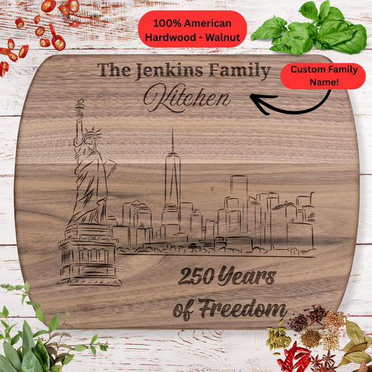 250 Years of Freedom Personalized Cutting Board. Custom Family Name USA Keepsake. Patriotic Kitchen Decor