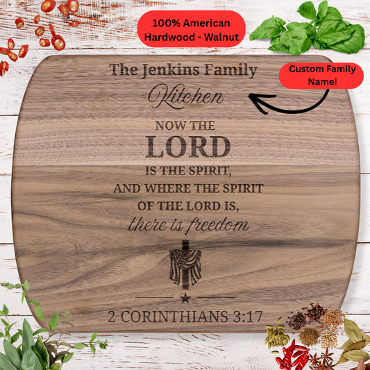 Christian Personalized Cutting Board. Christian Patriotic Gift. Custom Family Name Keepsake