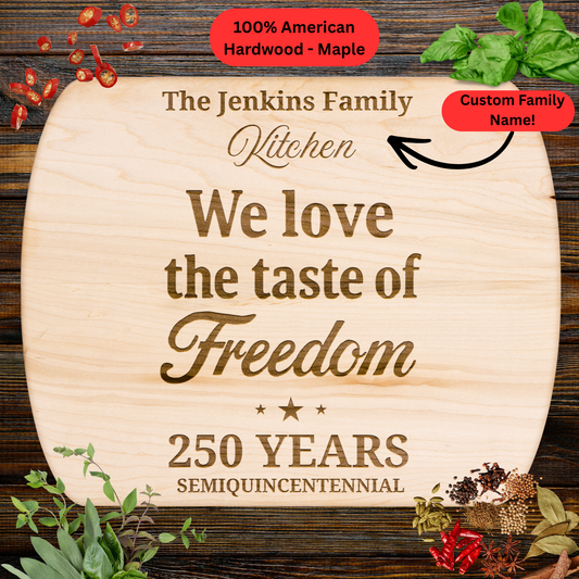 Personalized patriotic Cutting Board. America 250th Semiquincentennial Gift. Custom Family Name Keepsake. Patriotic Kitchen Decor