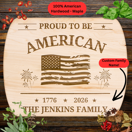Personalized Cutting Board. USA 250th Anniversary Gift. 1776-2026 American Flag Kitchen Decor. Custom Family Name