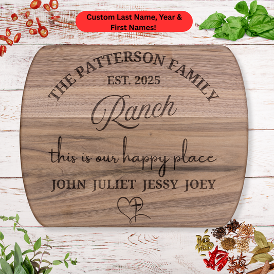 Personalized Ranch Family Cutting Board. Custom Surname, Year and First Names. Rustic Faith Gift. Ranch Family Gift. Christian Family Gift