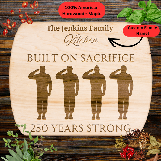 Personalized Family Name Cutting Board. Military Family Gift. USA 250th Anniversary Keepsake