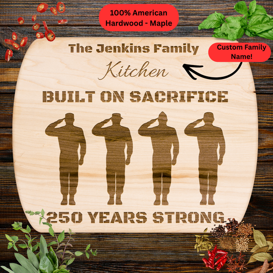 Personalized Family Name Cutting Board. Military Family Gift. USA 250th Anniversary Keepsake