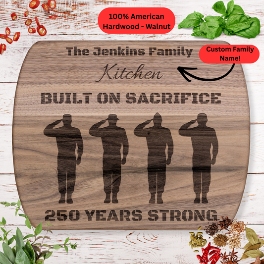 Personalized Family Name Cutting Board. Military Family Gift. USA 250th Anniversary Keepsake