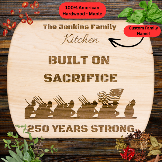 Personalized Family Name Cutting Board. Military Tribute Gift. USA 250th Anniversary Keepsake