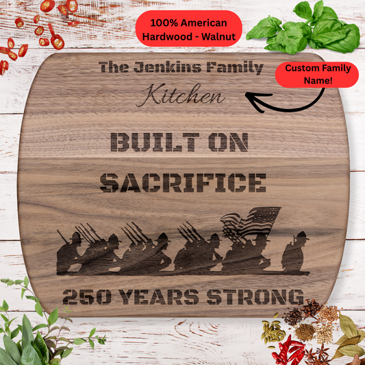 Personalized Family Name Cutting Board. Military Tribute Gift. USA 250th Anniversary Keepsake