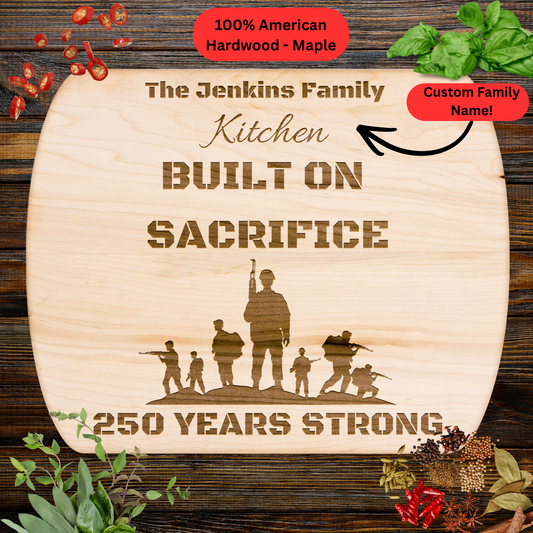 Personalized Family Name Cutting Board. Armed Forces Tribute Gift. Patriotic USA Keepsake