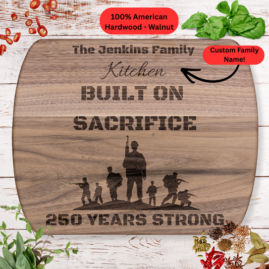 Personalized Family Name Cutting Board. Armed Forces Tribute Gift. Patriotic USA Keepsake