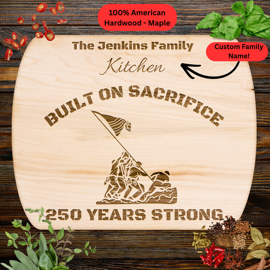 Personalized Family Name Cutting Board. Military Tribute Gift. USA 250th Anniversary Keepsake