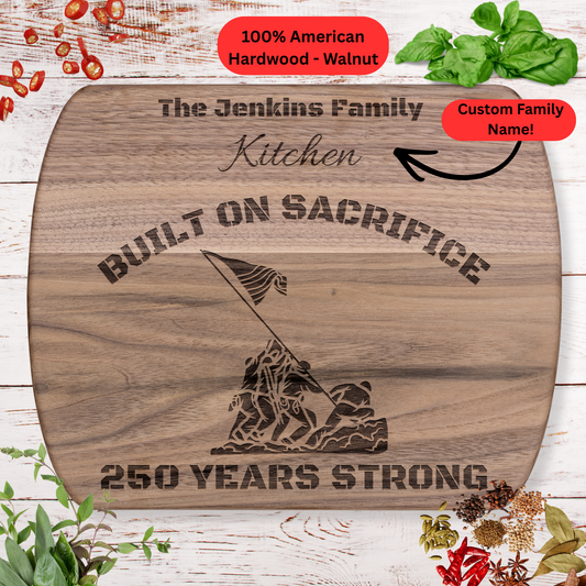 Personalized Family Name Cutting Board. Military Tribute Gift. USA 250th Anniversary Keepsake