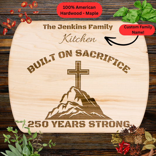 Personalized Family Name Cutting Board. Faith and Freedom Keepsake. USA 250th Anniversary Gift