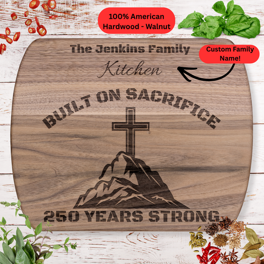 Personalized Family Name Cutting Board. Faith and Freedom Keepsake. USA 250th Anniversary Gift